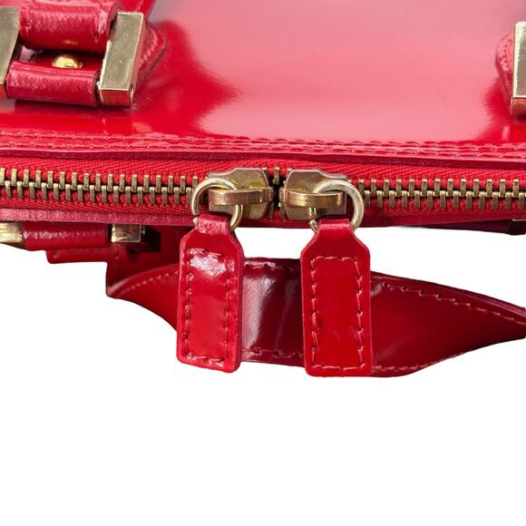 Alberta Di Canio Red Satchel Handbag Top Handle Patent Leather Large Bowler Bags - Picture 7 of 10